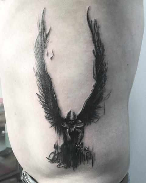 Татуировка Черный Ангел с Большими Крыльями
