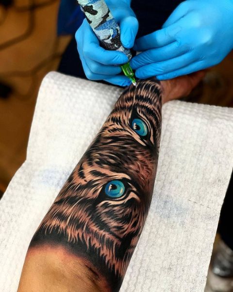 Голубые Глаза Тигра на Руке