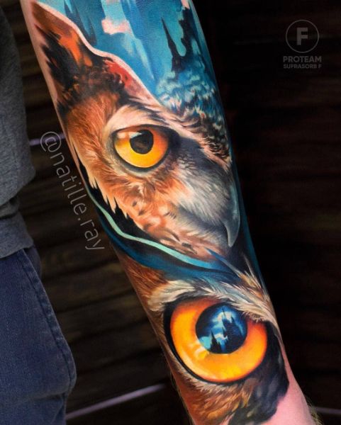Большая Татуировка Оранжевых Глаз Совы