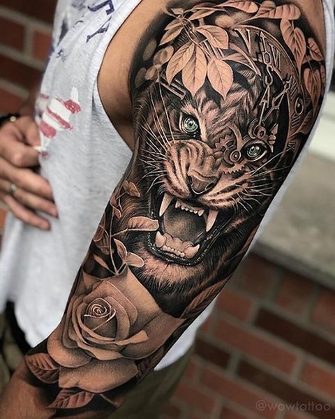 Татуировка со Злым Тигром  на Руке для Мужчин